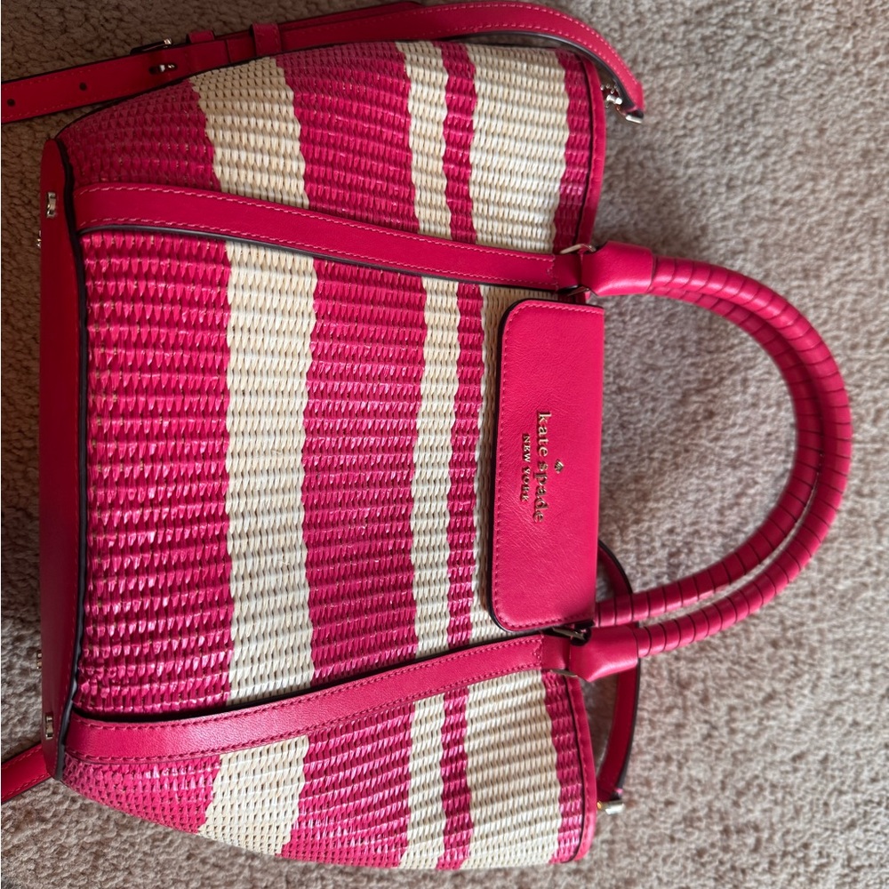kate spade Pink and Cream Striped Woven Tote